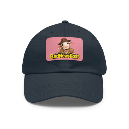 BadNewsGoat Leather Patch Dad Hat — Vintage Cartoon Goat Cap
