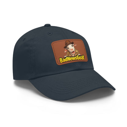BadNewsGoat Leather Patch Dad Hat — Vintage Cartoon Goat Cap