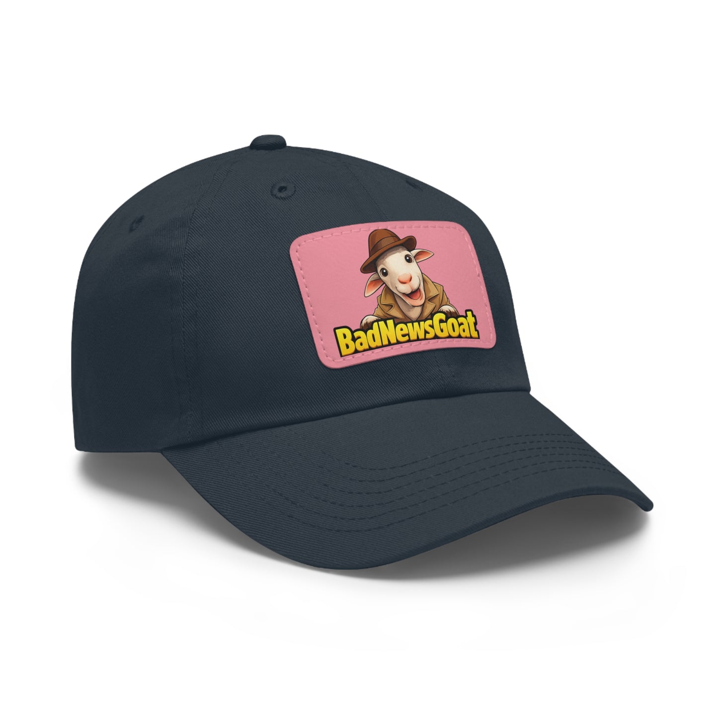 BadNewsGoat Leather Patch Dad Hat — Vintage Cartoon Goat Cap