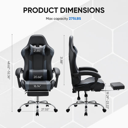 Ergonomic Gaming Chair High Back Office Chair with Lumbar Support and Adjustable Armrests Swivel Racing Chair, Black and Gray