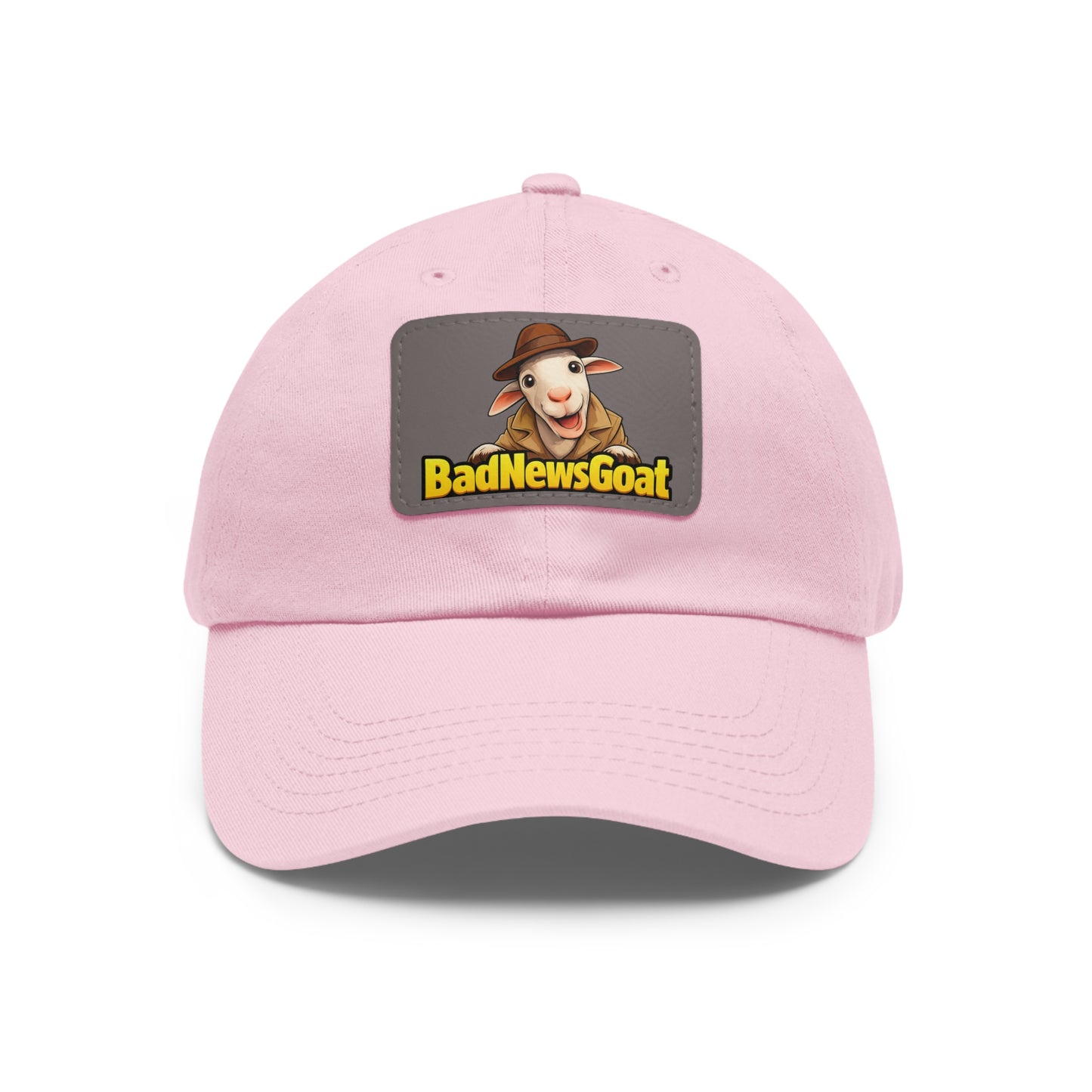 BadNewsGoat Leather Patch Dad Hat — Vintage Cartoon Goat Cap