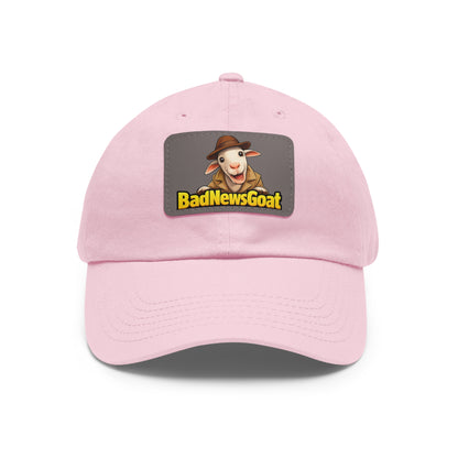 BadNewsGoat Leather Patch Dad Hat — Vintage Cartoon Goat Cap