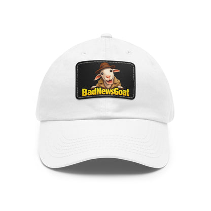 BadNewsGoat Leather Patch Dad Hat — Vintage Cartoon Goat Cap