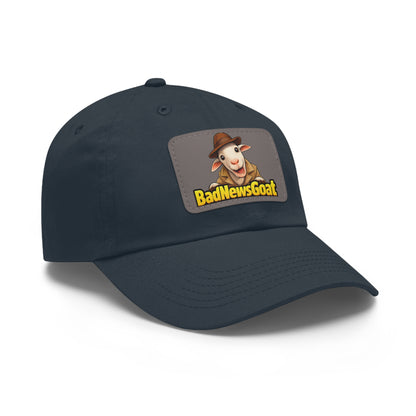 BadNewsGoat Leather Patch Dad Hat — Vintage Cartoon Goat Cap
