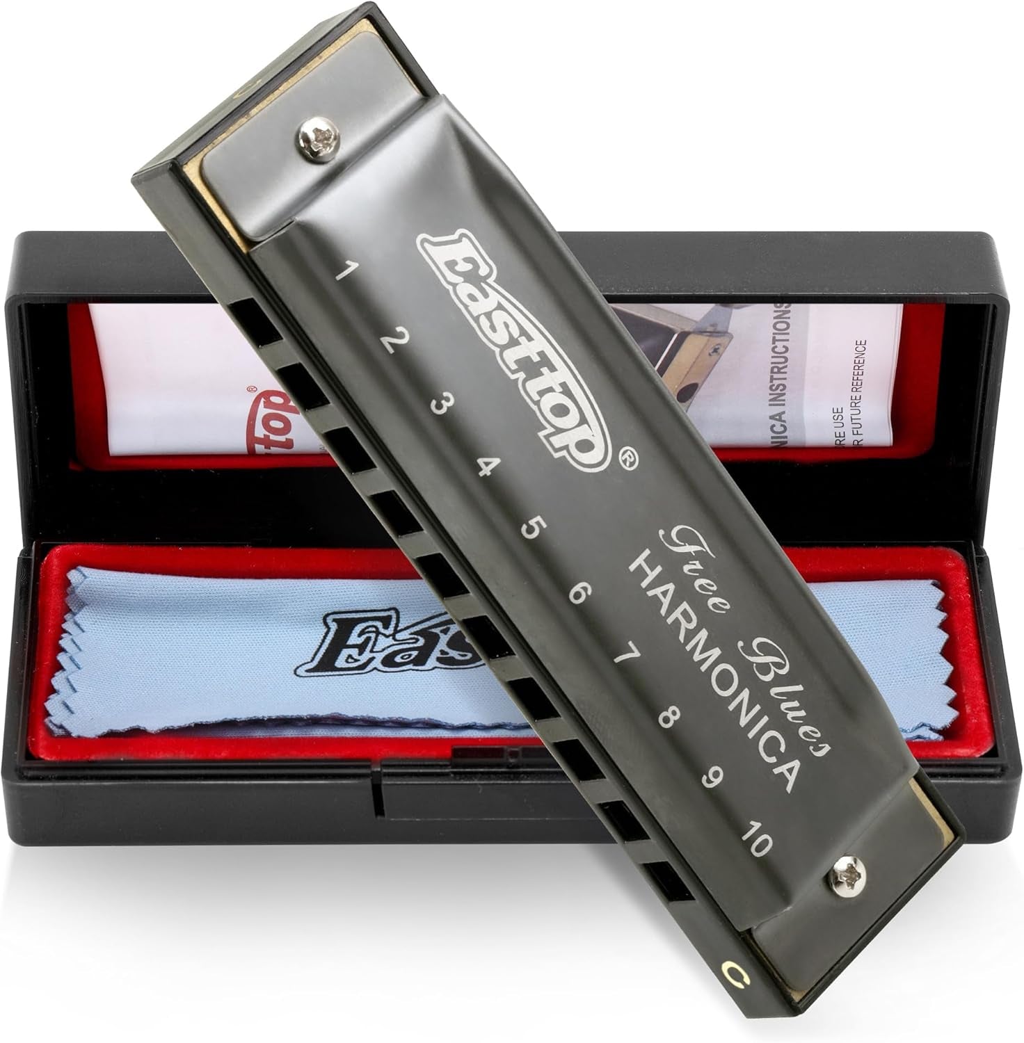 Deluxe Harmonica Key of C, 10 Holes 20 Tones Mouth Organ Diatonic Blues Harmonica for Adults, Beginners, Professionals and Students, as a Gift（Silver Grey）