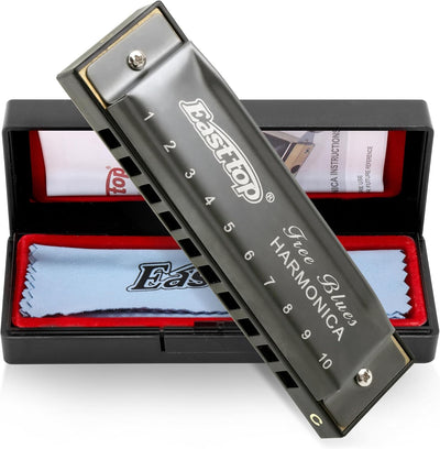 Deluxe Harmonica Key of C, 10 Holes 20 Tones Mouth Organ Diatonic Blues Harmonica for Adults, Beginners, Professionals and Students, as a Gift（Silver Grey）