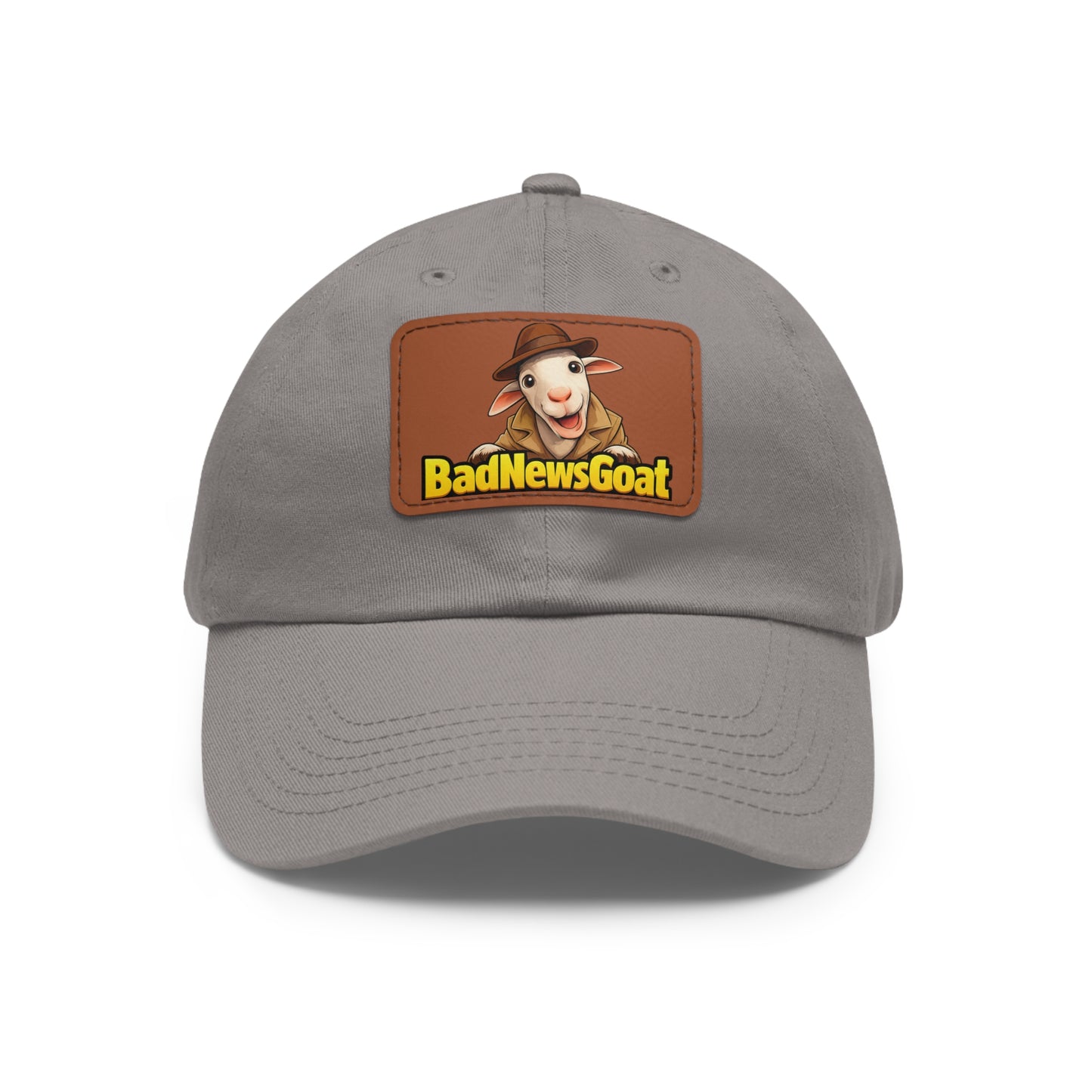 BadNewsGoat Leather Patch Dad Hat — Vintage Cartoon Goat Cap