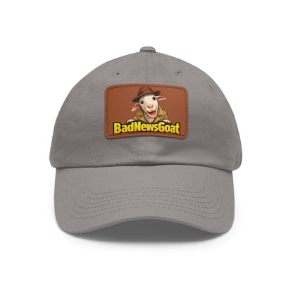 BadNewsGoat Leather Patch Dad Hat — Vintage Cartoon Goat Cap