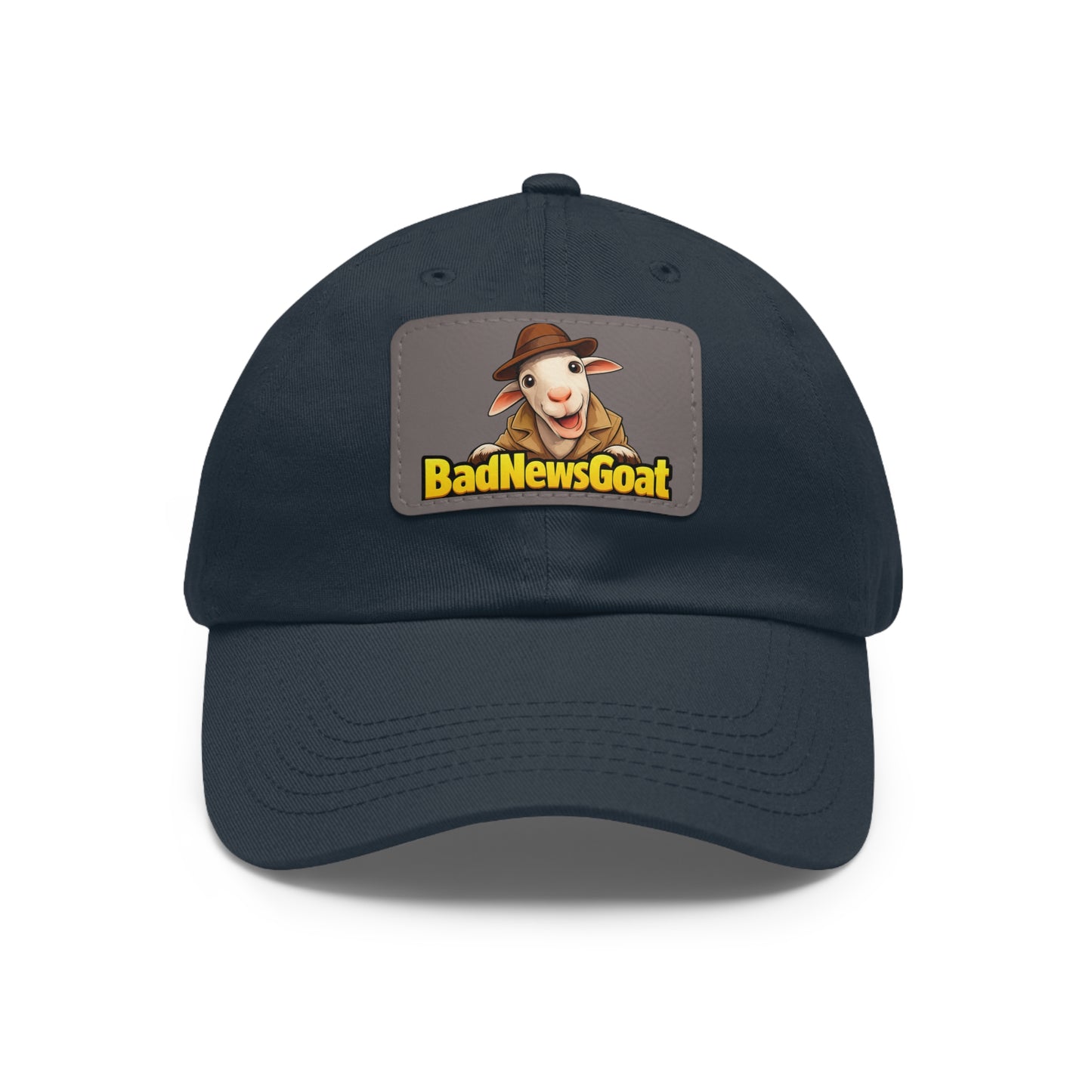 BadNewsGoat Leather Patch Dad Hat — Vintage Cartoon Goat Cap