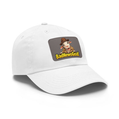 BadNewsGoat Leather Patch Dad Hat — Vintage Cartoon Goat Cap
