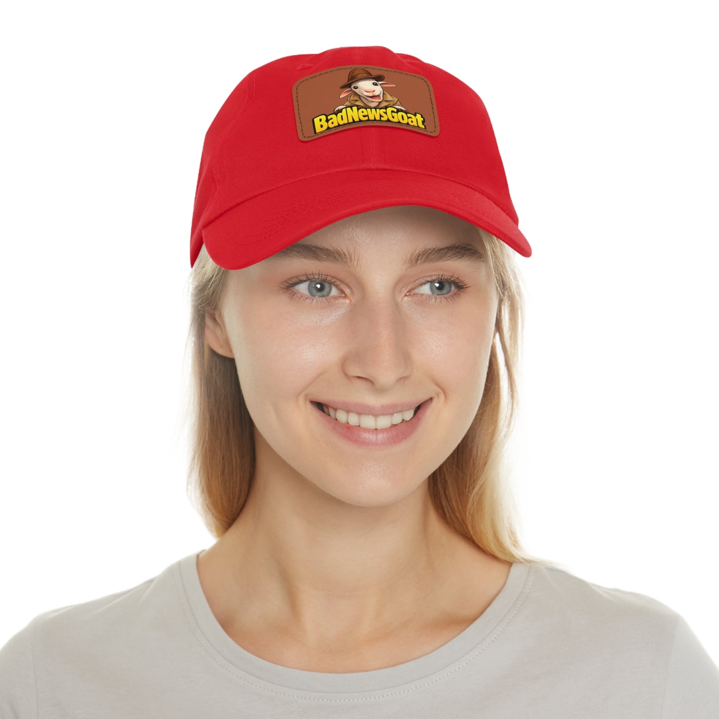 BadNewsGoat Leather Patch Dad Hat — Vintage Cartoon Goat Cap