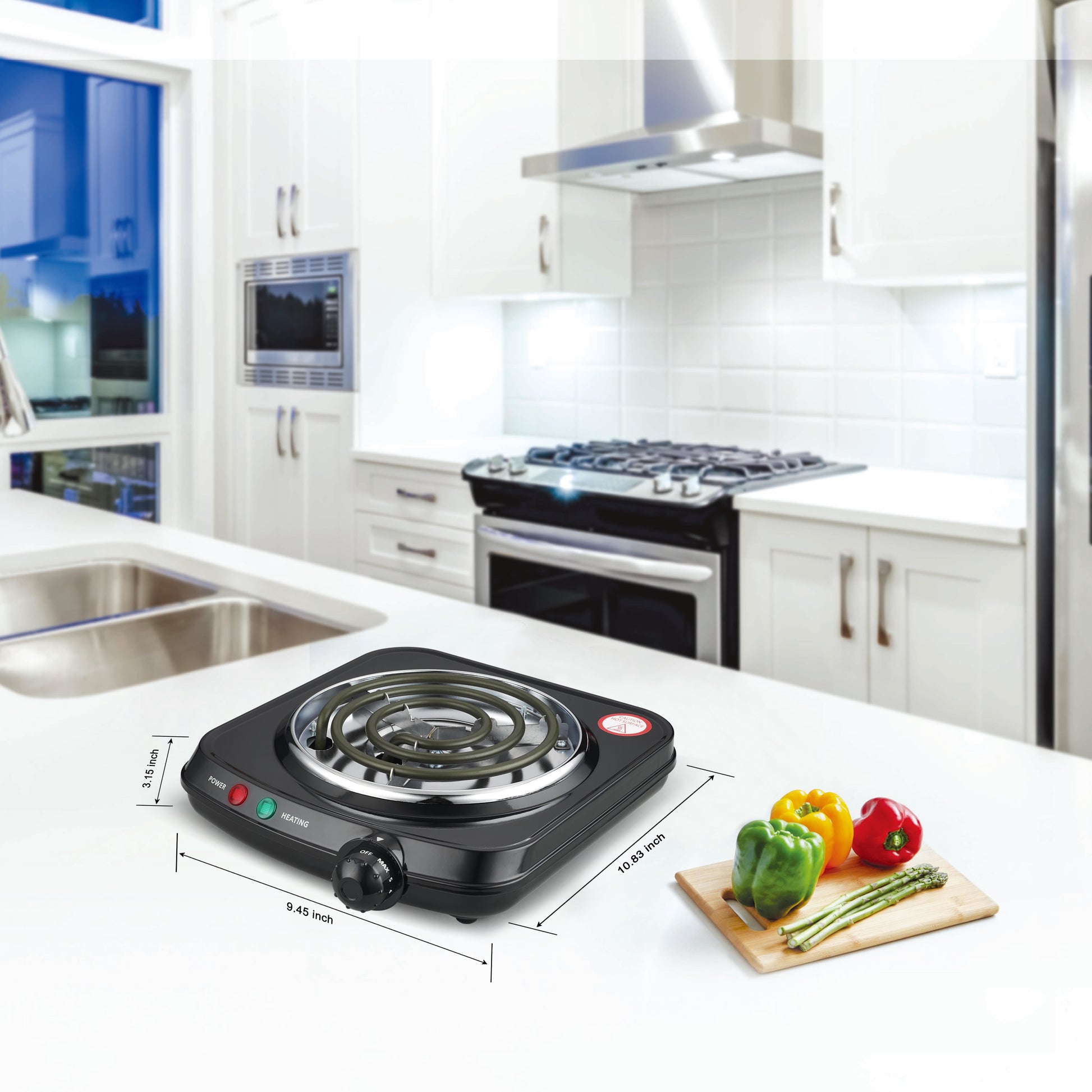 Single Coil Electric Burner and Hot Plate, 1100W, Black