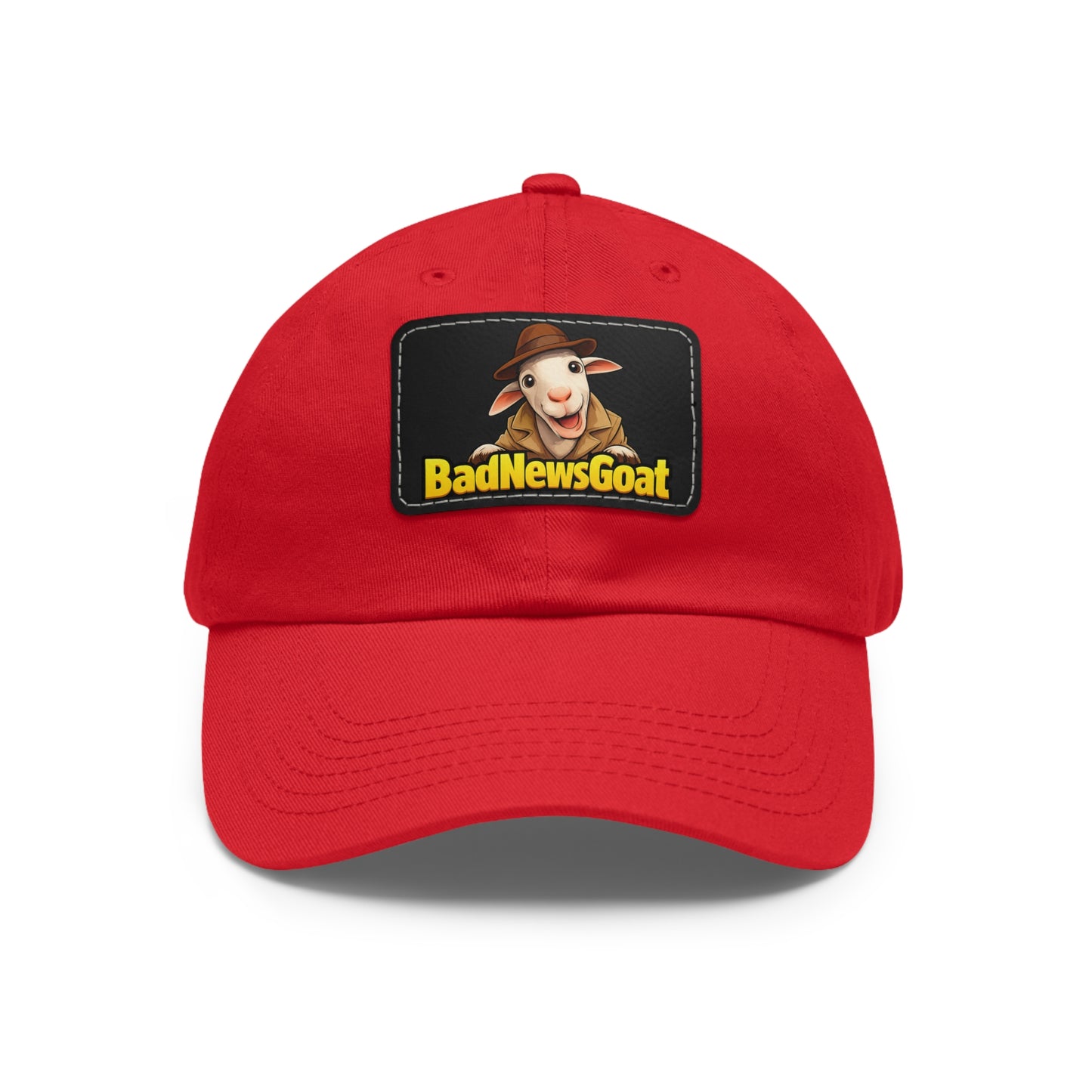 BadNewsGoat Leather Patch Dad Hat — Vintage Cartoon Goat Cap