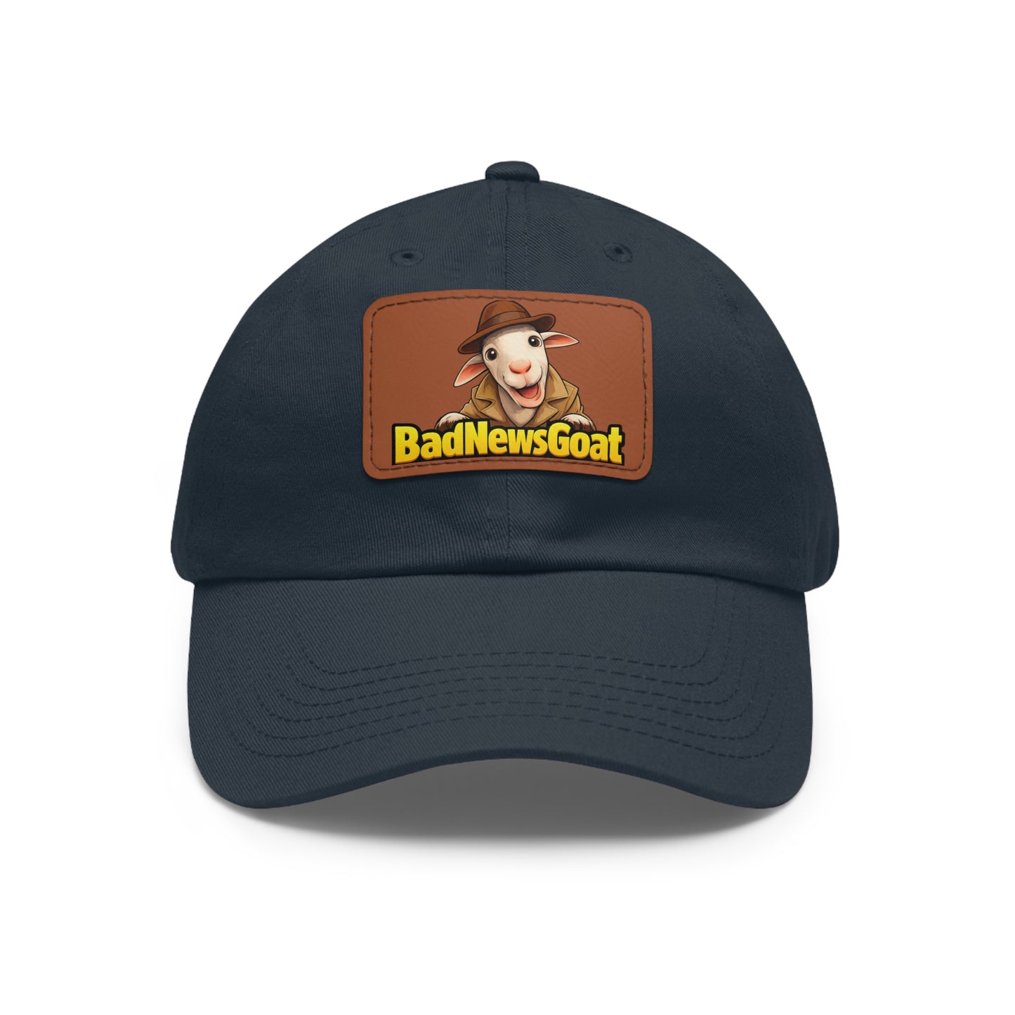 BadNewsGoat Leather Patch Dad Hat — Vintage Cartoon Goat Cap