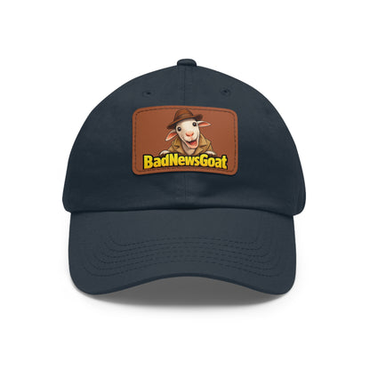 BadNewsGoat Leather Patch Dad Hat — Vintage Cartoon Goat Cap