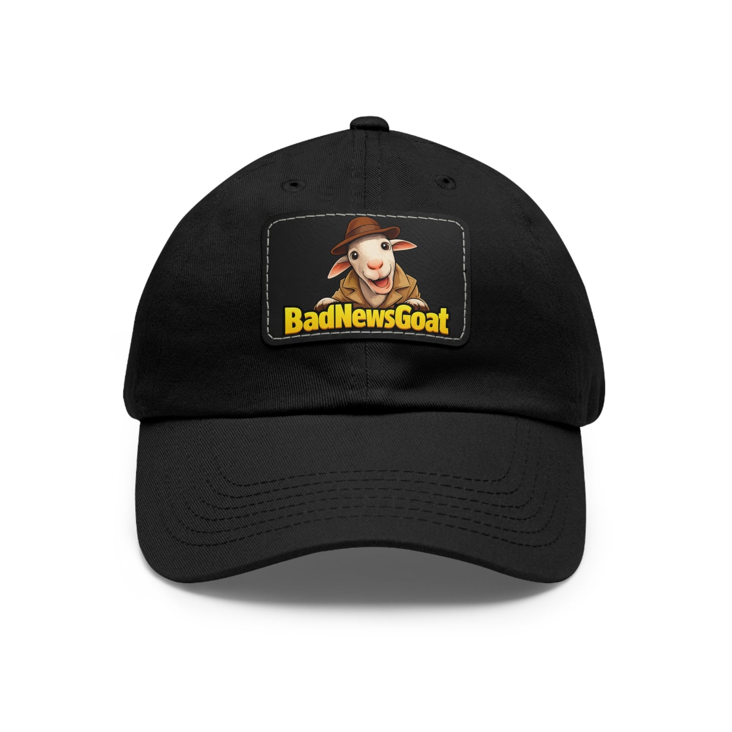 BadNewsGoat Leather Patch Dad Hat — Vintage Cartoon Goat Cap