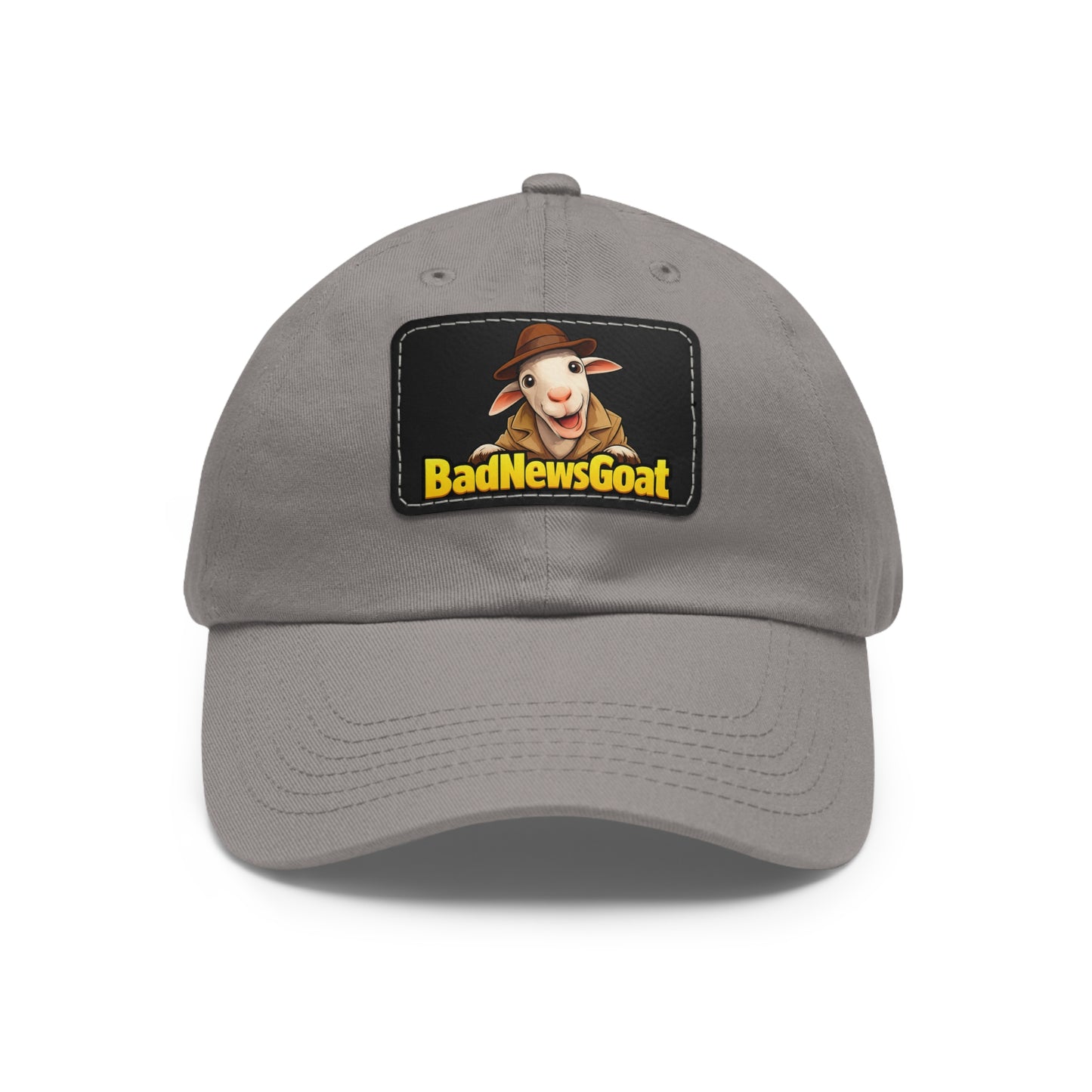 BadNewsGoat Leather Patch Dad Hat — Vintage Cartoon Goat Cap