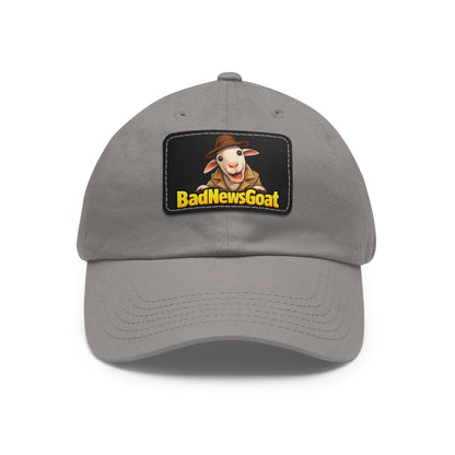 BadNewsGoat Leather Patch Dad Hat — Vintage Cartoon Goat Cap