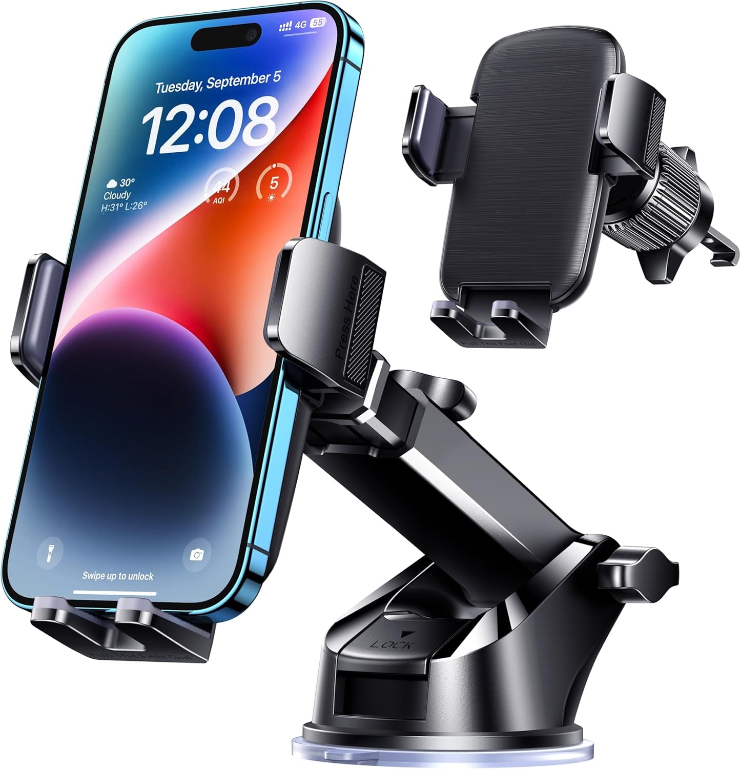 Phone Mount for Car Phone Holder [Military-Grade Suction & Stable Clip] Car Phone Holder Mount Windshield Dashboard Air Vent Universal Automobile Mount Fit for All Iphone Android Smartphones