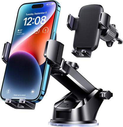 Phone Mount for Car Phone Holder [Military-Grade Suction & Stable Clip] Car Phone Holder Mount Windshield Dashboard Air Vent Universal Automobile Mount Fit for All Iphone Android Smartphones
