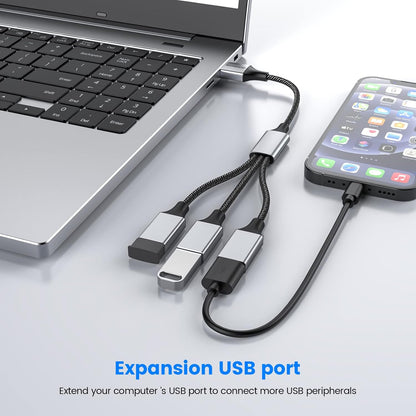 3 in 1 USB Splitter Cable, Portable USB 2.0 Hub for Charging, Data Transfer, Laptop, Mac