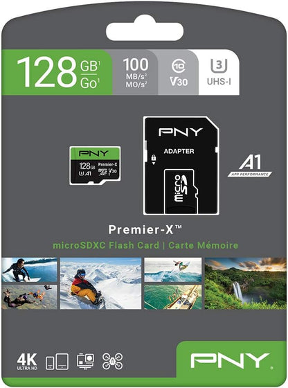 128GB Premier-X Class 10 U3 V30 Microsdxc Flash Memory Card - 100Mb/S, Class 10, U3, V30, A1, 4K UHD, Full HD, UHS-I, Micro SD