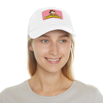 BadNewsGoat Leather Patch Dad Hat — Vintage Cartoon Goat Cap
