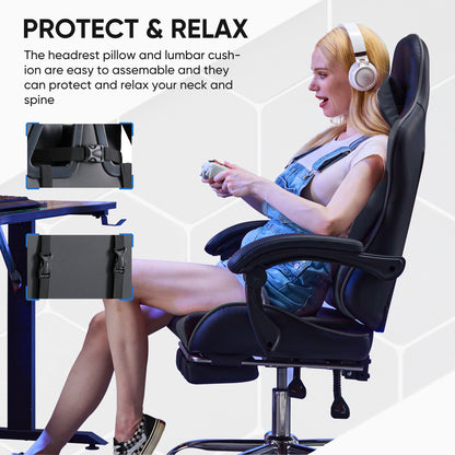Ergonomic Gaming Chair High Back Office Chair with Lumbar Support and Adjustable Armrests Swivel Racing Chair, Black and Gray