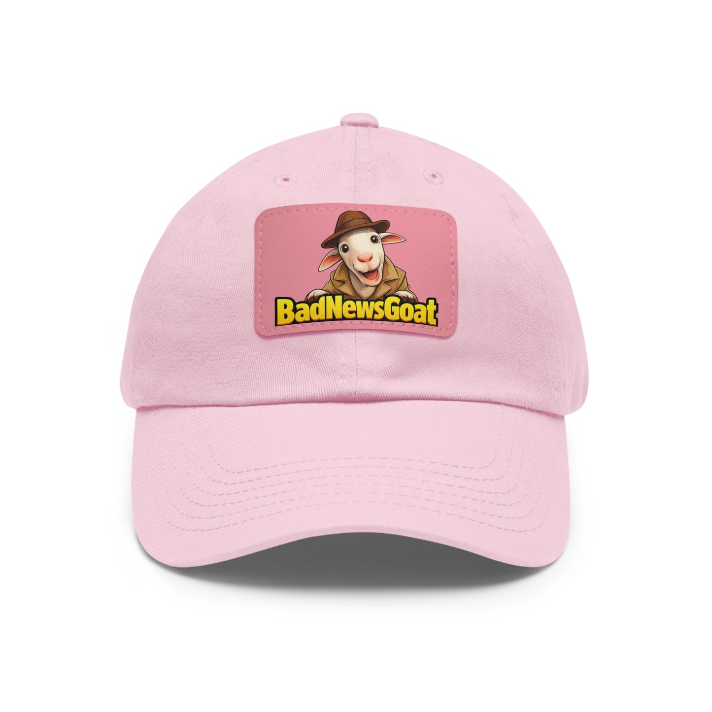 BadNewsGoat Leather Patch Dad Hat — Vintage Cartoon Goat Cap
