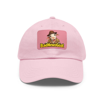 BadNewsGoat Leather Patch Dad Hat — Vintage Cartoon Goat Cap