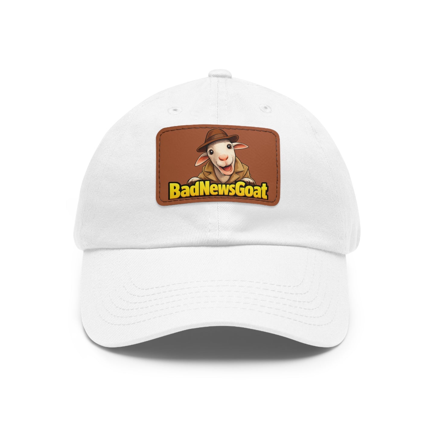 BadNewsGoat Leather Patch Dad Hat — Vintage Cartoon Goat Cap