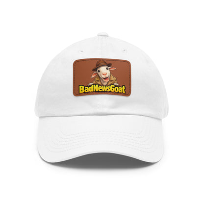 BadNewsGoat Leather Patch Dad Hat — Vintage Cartoon Goat Cap