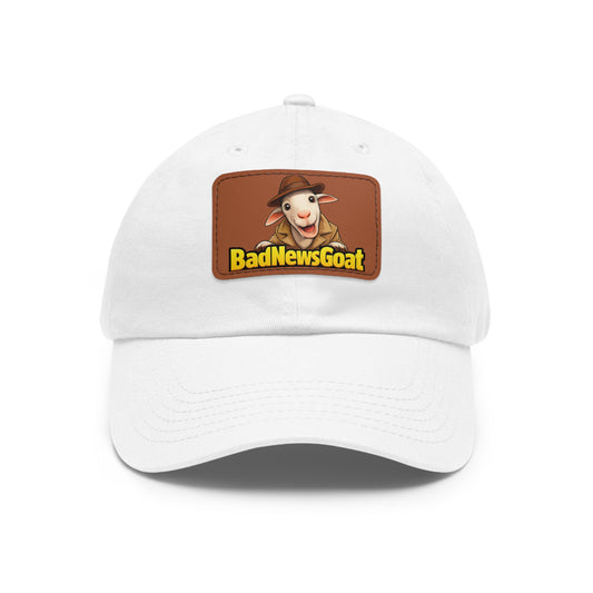 BadNewsGoat Leather Patch Dad Hat — Vintage Cartoon Goat Cap