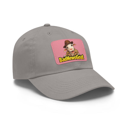 BadNewsGoat Leather Patch Dad Hat — Vintage Cartoon Goat Cap