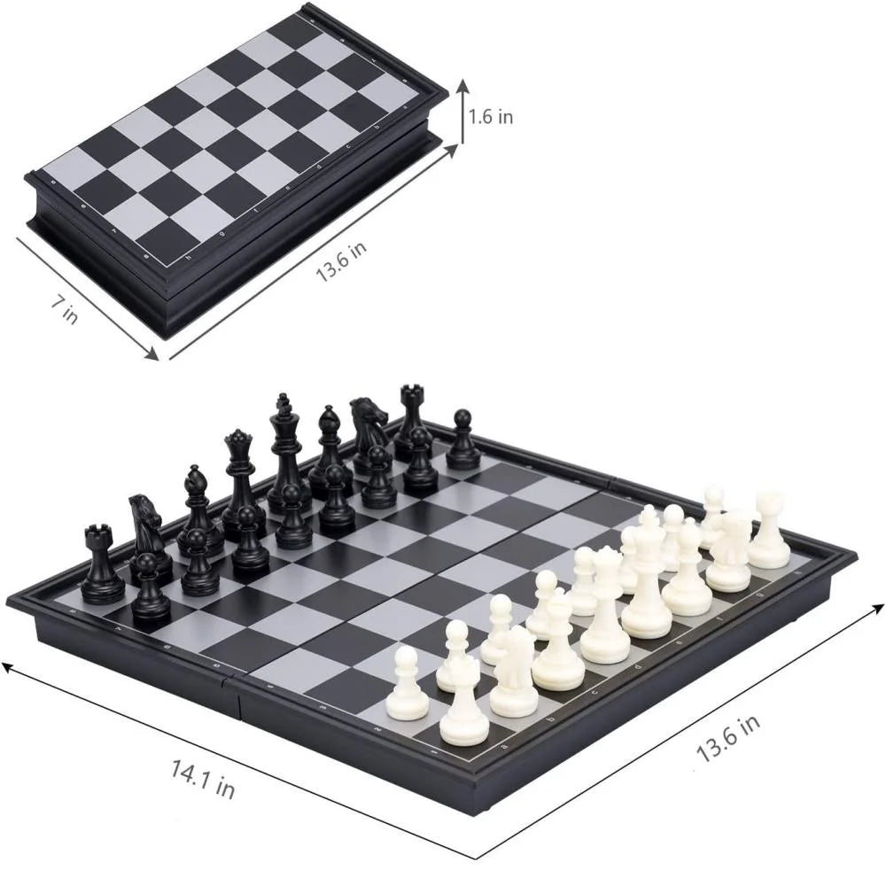 Magnetic Chess Set with Folding Chess Board 15" Foldable Chess Sets Travel Board Games