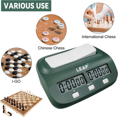 Digital Chess Clock Timer - I-GO and Chinese Chess with Bonus and Delayed Time Features (Blackish Green)