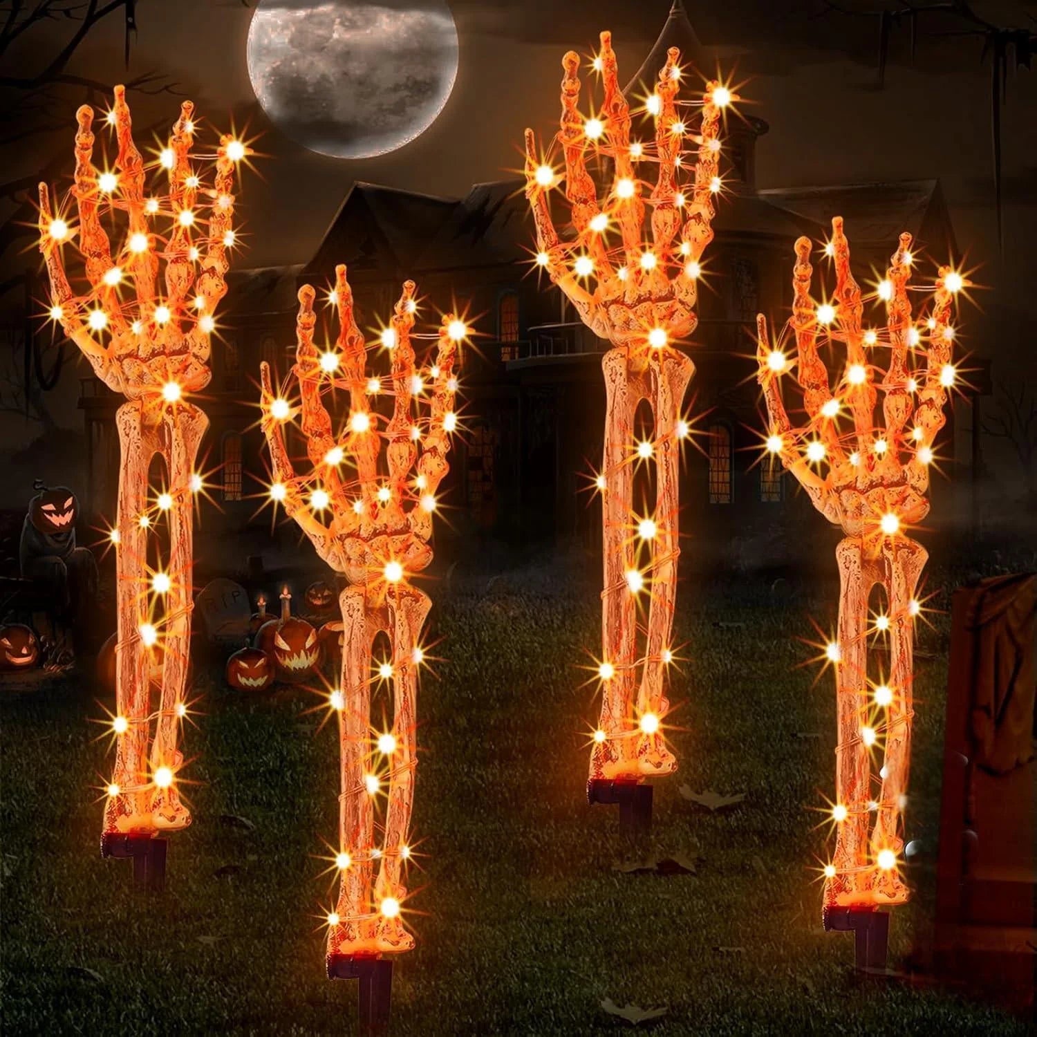 Halloween Decorations, 4 Pack Realistic Scary Skeleton Arms, Halloween Pathway Lights Halloween Indoor Outdoor Yard Garden Decor