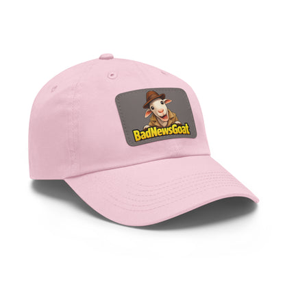 BadNewsGoat Leather Patch Dad Hat — Vintage Cartoon Goat Cap