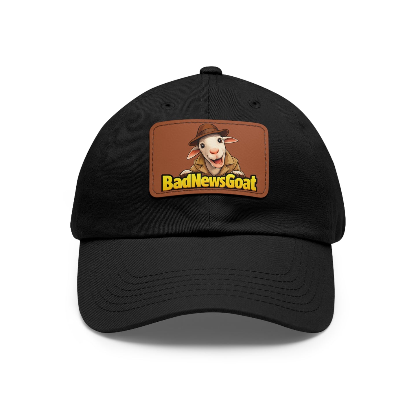 BadNewsGoat Leather Patch Dad Hat — Vintage Cartoon Goat Cap