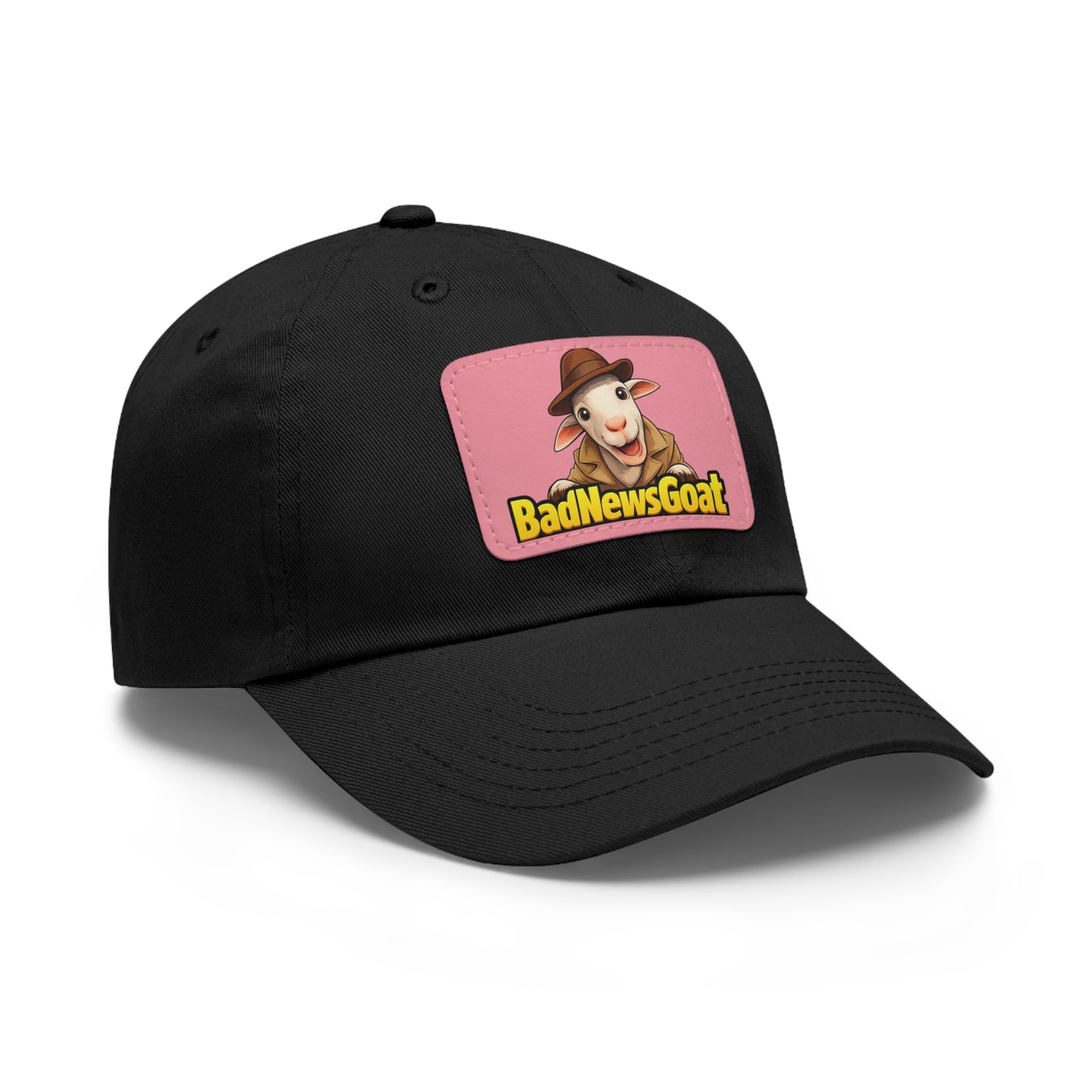 BadNewsGoat Leather Patch Dad Hat — Vintage Cartoon Goat Cap