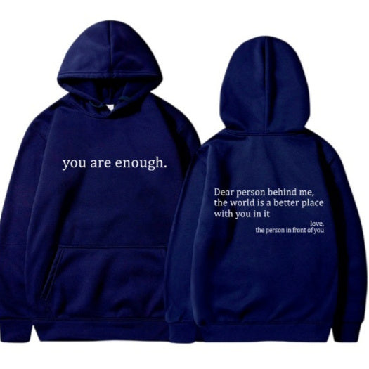Dear Person Behind Me,the World Is A Better Place,with You In It,love,the Person In Front Of You,Women's Brushed Hoody Plain Letter Printed Kangaroo Pocket Drawstring Printed Hoodie