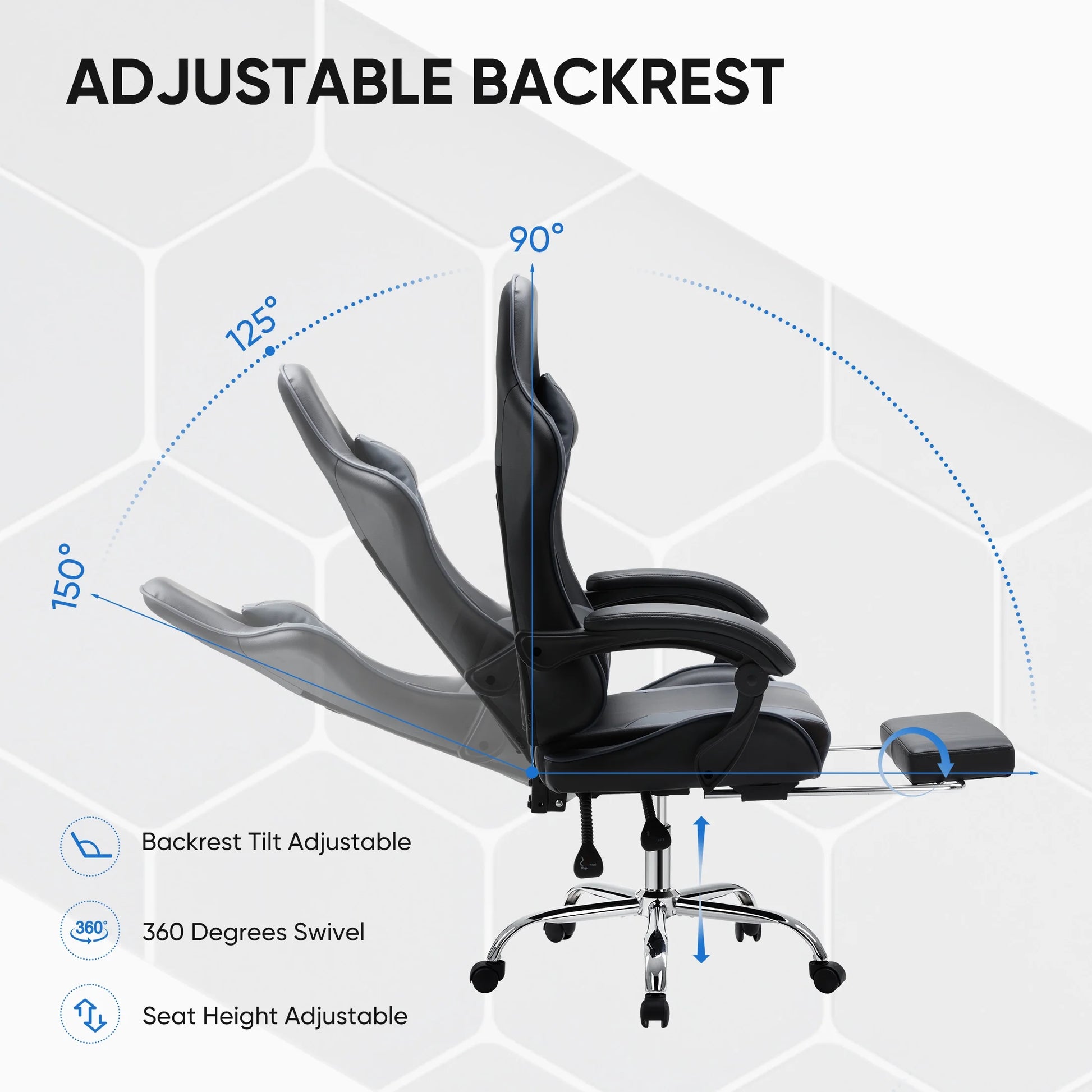 Ergonomic Gaming Chair High Back Office Chair with Lumbar Support and Adjustable Armrests Swivel Racing Chair, Black and Gray