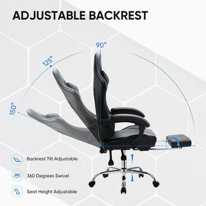 Ergonomic Gaming Chair High Back Office Chair with Lumbar Support and Adjustable Armrests Swivel Racing Chair, Black and Gray