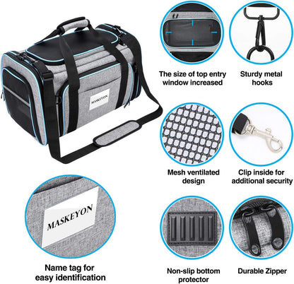 Airline Approved Pet Carrier, Large Soft Sided Pet Travel TSA Carrier 4 Sides Expandable Cat Collapsible Carriers with Removable Fleece Pad and Pockets for Cats Dogs and Small Animals