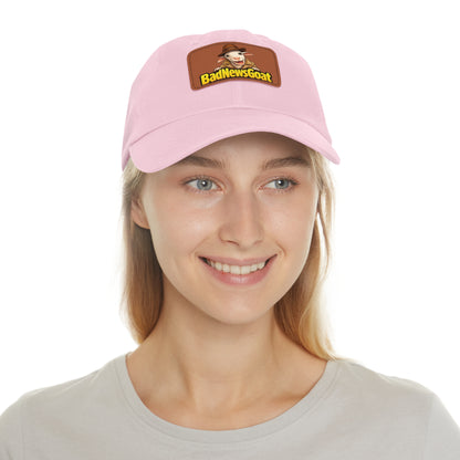 BadNewsGoat Leather Patch Dad Hat — Vintage Cartoon Goat Cap