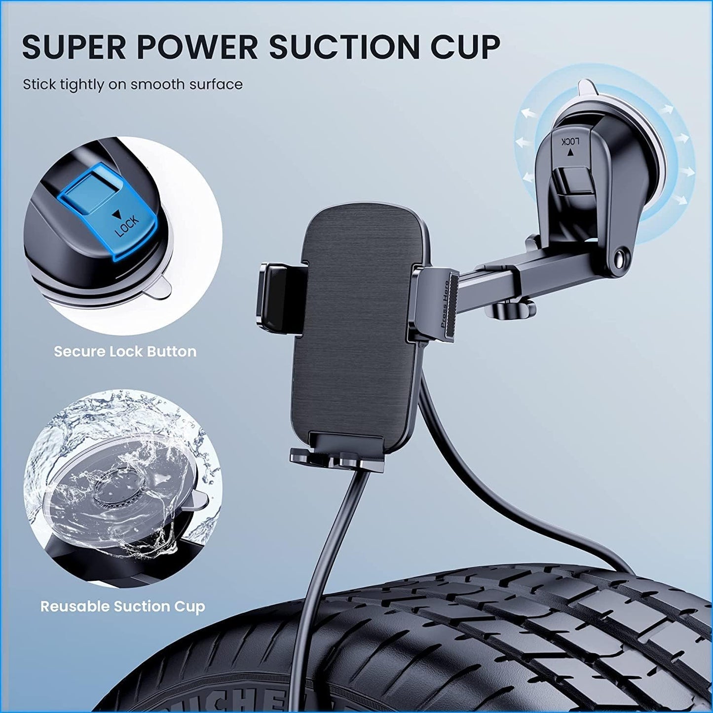 Phone Mount for Car Phone Holder [Military-Grade Suction & Stable Clip] Car Phone Holder Mount Windshield Dashboard Air Vent Universal Automobile Mount Fit for All Iphone Android Smartphones