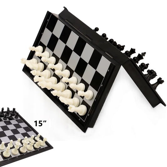 Magnetic Chess Set with Folding Chess Board 15" Foldable Chess Sets Travel Board Games