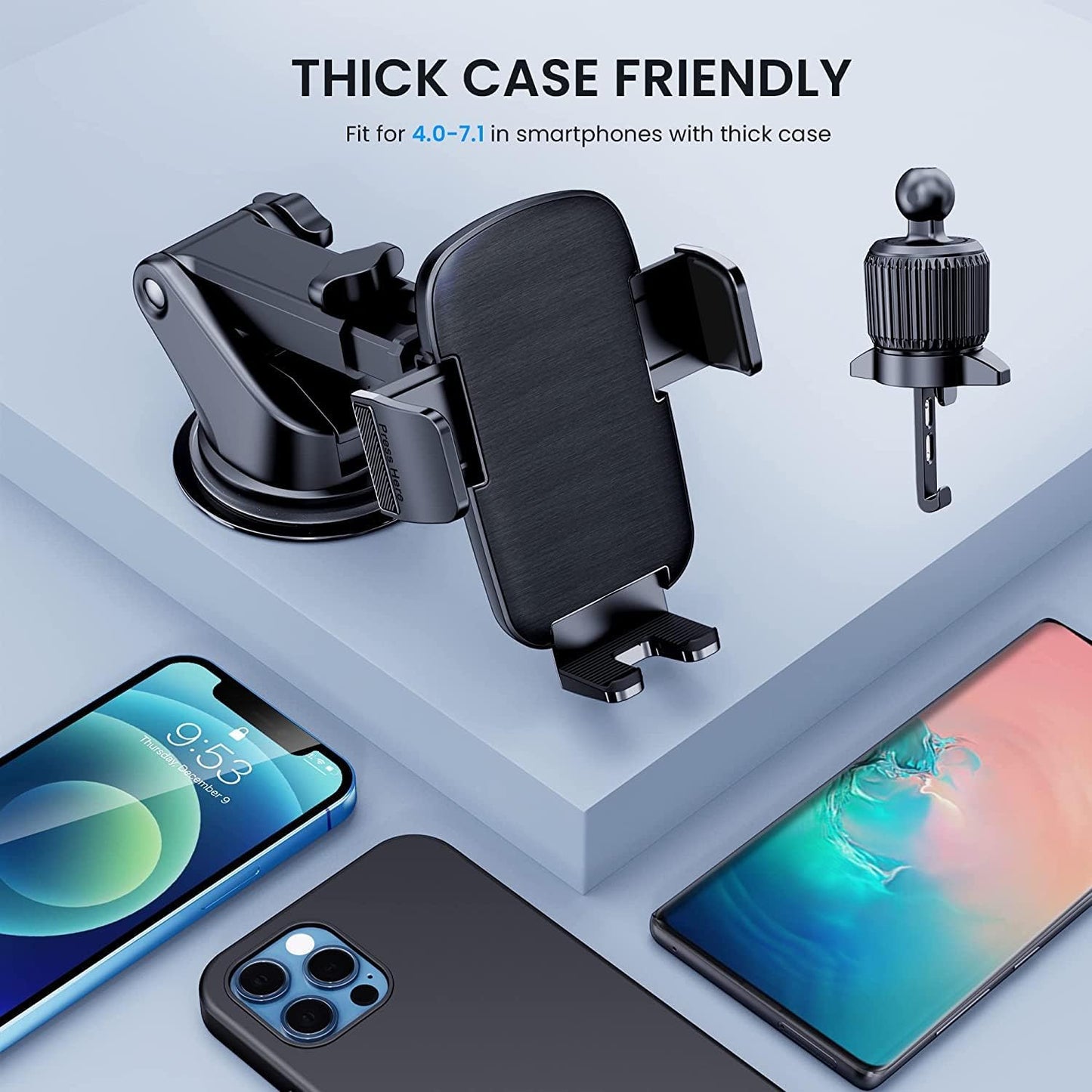 Phone Mount for Car Phone Holder [Military-Grade Suction & Stable Clip] Car Phone Holder Mount Windshield Dashboard Air Vent Universal Automobile Mount Fit for All Iphone Android Smartphones