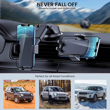Phone Mount for Car Phone Holder [Military-Grade Suction & Stable Clip] Car Phone Holder Mount Windshield Dashboard Air Vent Universal Automobile Mount Fit for All Iphone Android Smartphones