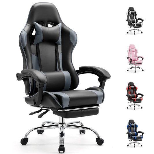 Ergonomic Gaming Chair High Back Office Chair with Lumbar Support and Adjustable Armrests Swivel Racing Chair, Black and Gray